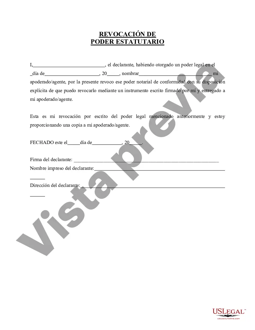 Preview Revocación del Poder Legal General Estatutario - General, Duradero, Limitado