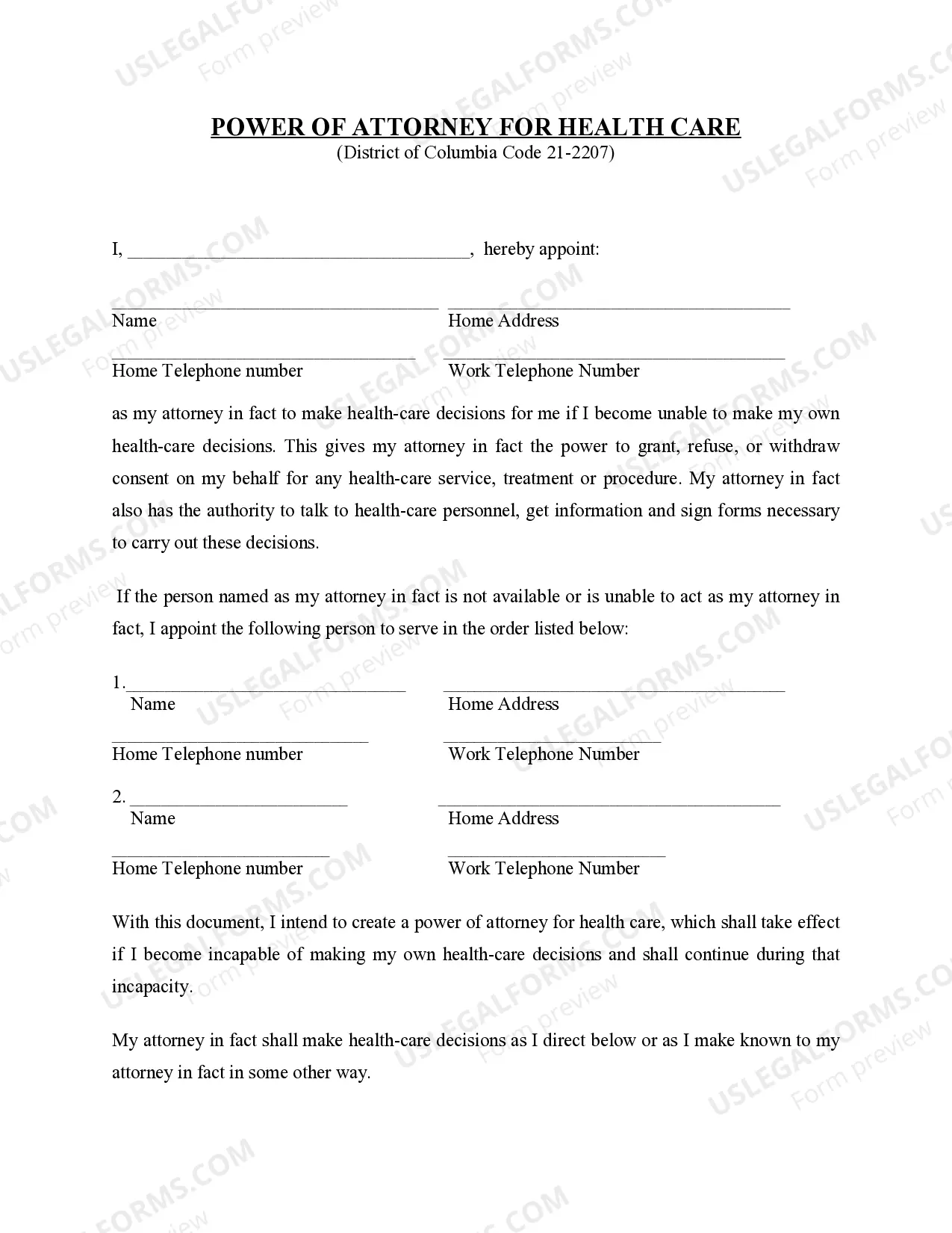 Preview Statutory Power of Attorney for Health Care