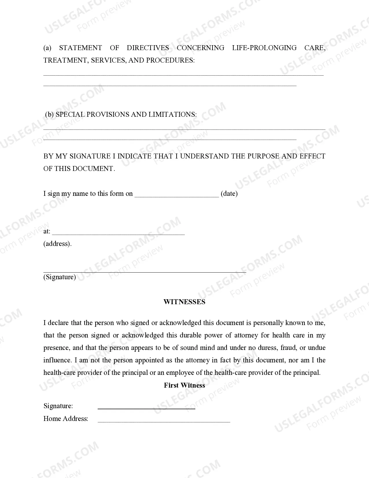 Preview Statutory Power of Attorney for Health Care