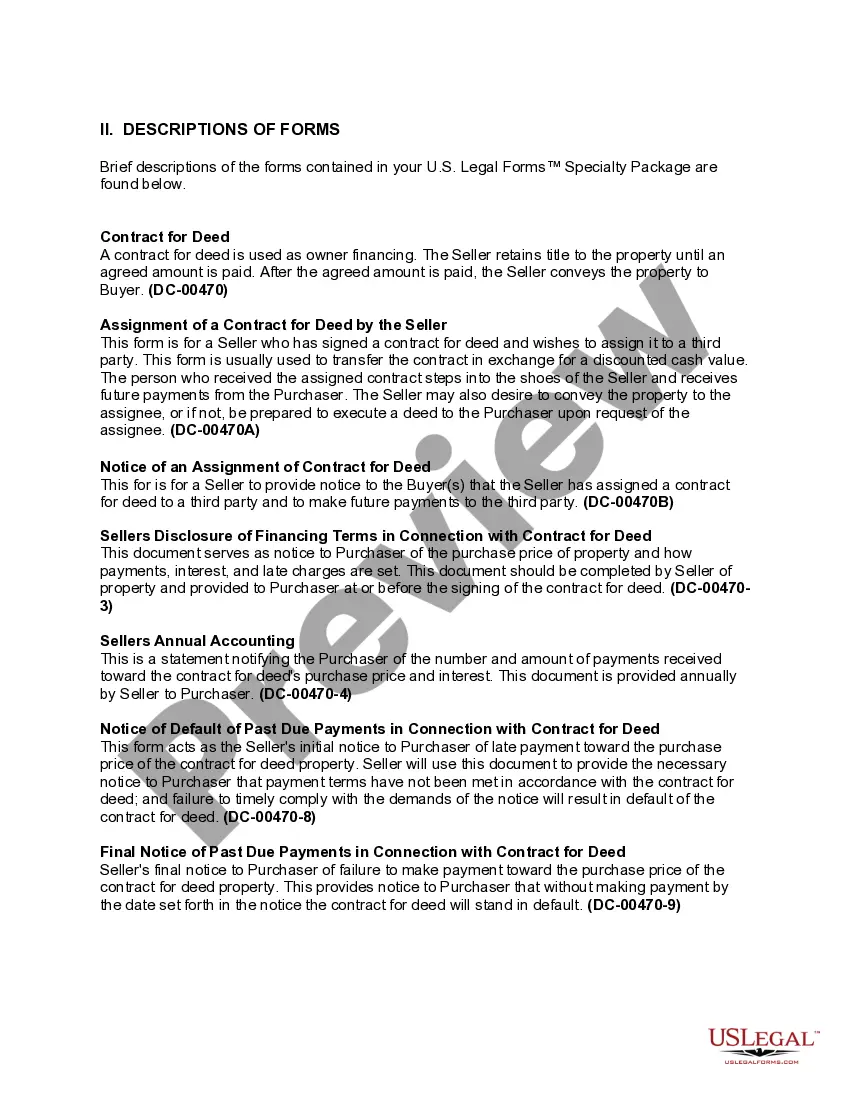 Get District of Columbia Contract for Deed Package Preview District of Columbia Contract for Deed Package