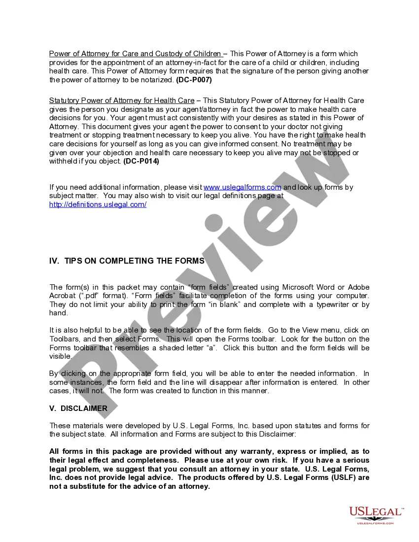Get District of Columbia Power of Attorney Forms Package Preview District of Columbia Power of Attorney Forms Package