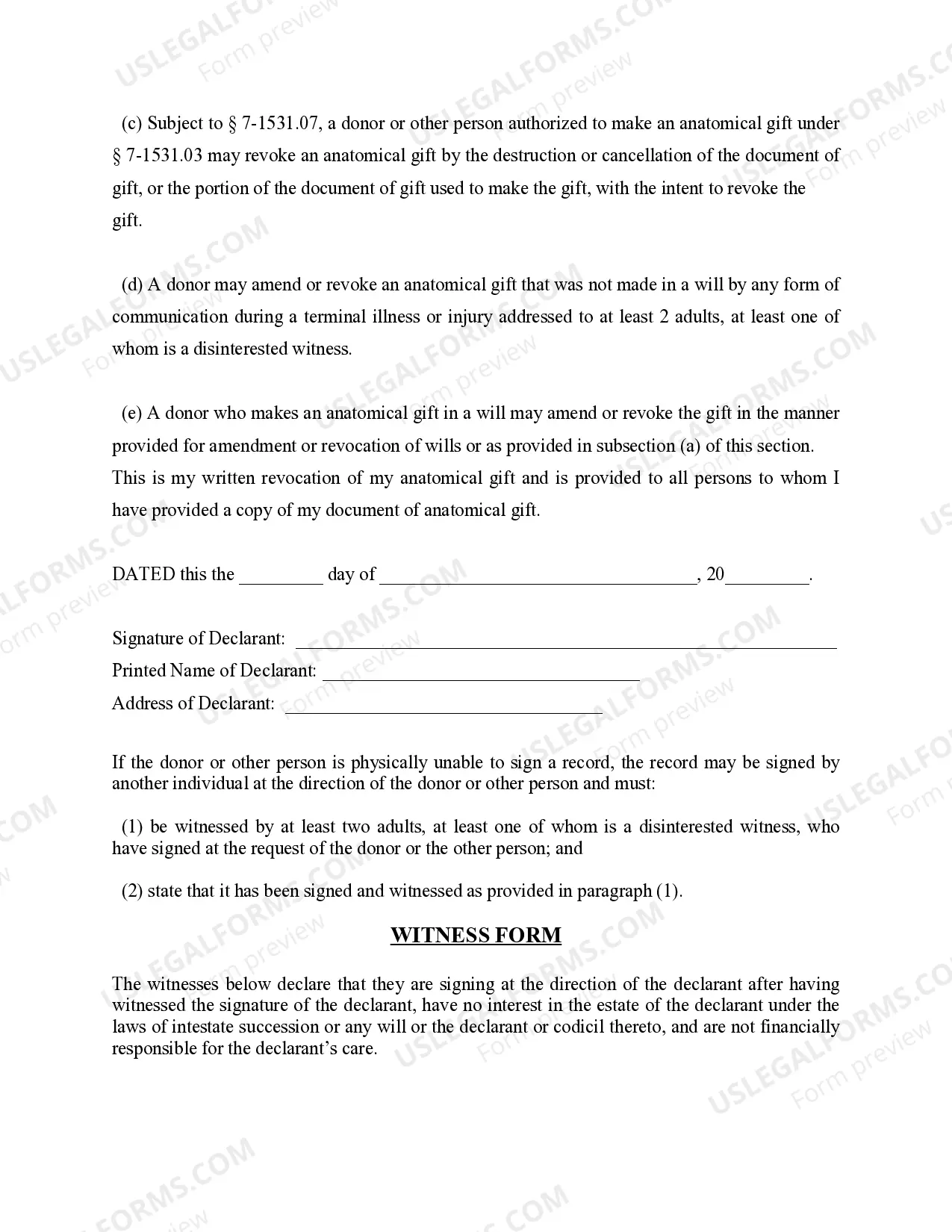 Preview Revocation of Anatomical Gift Donation