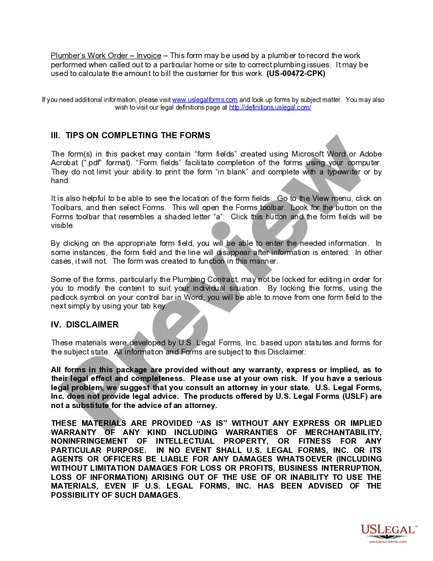 Preview District of Columbia Plumbing Contractor Package