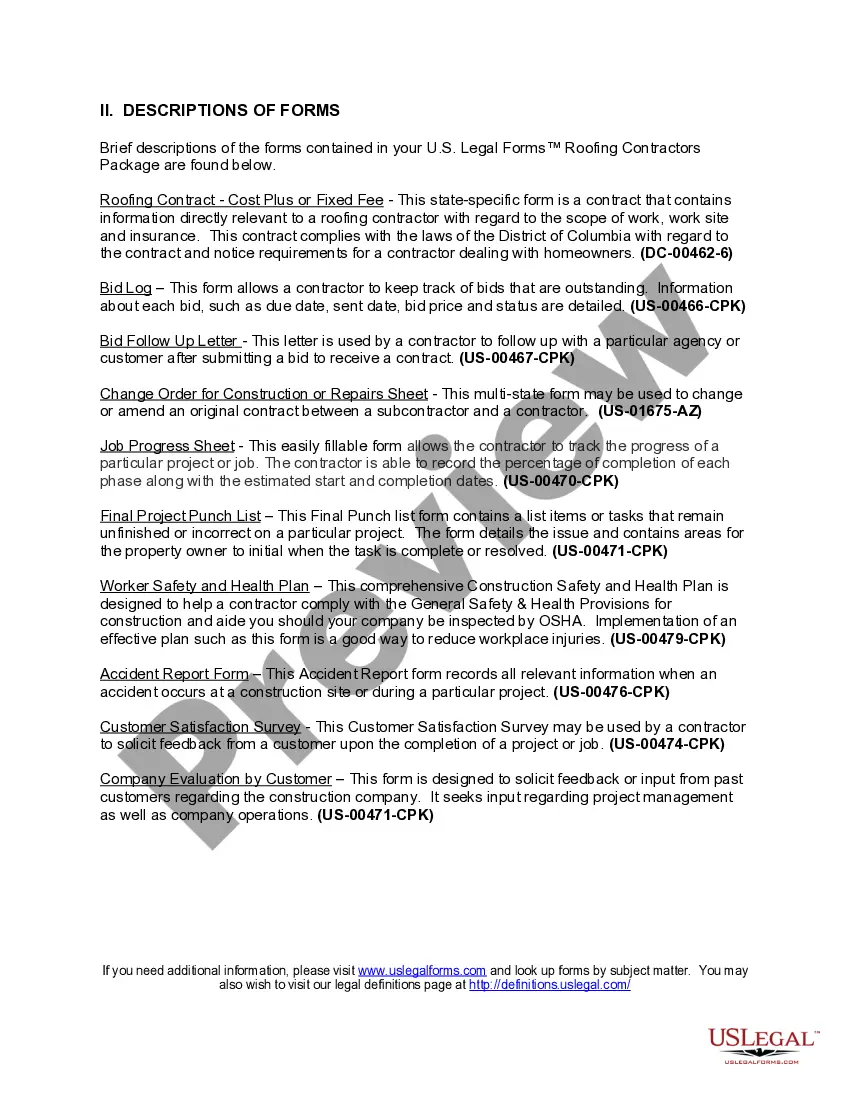 Preview District of Columbia Roofing Contractor Package