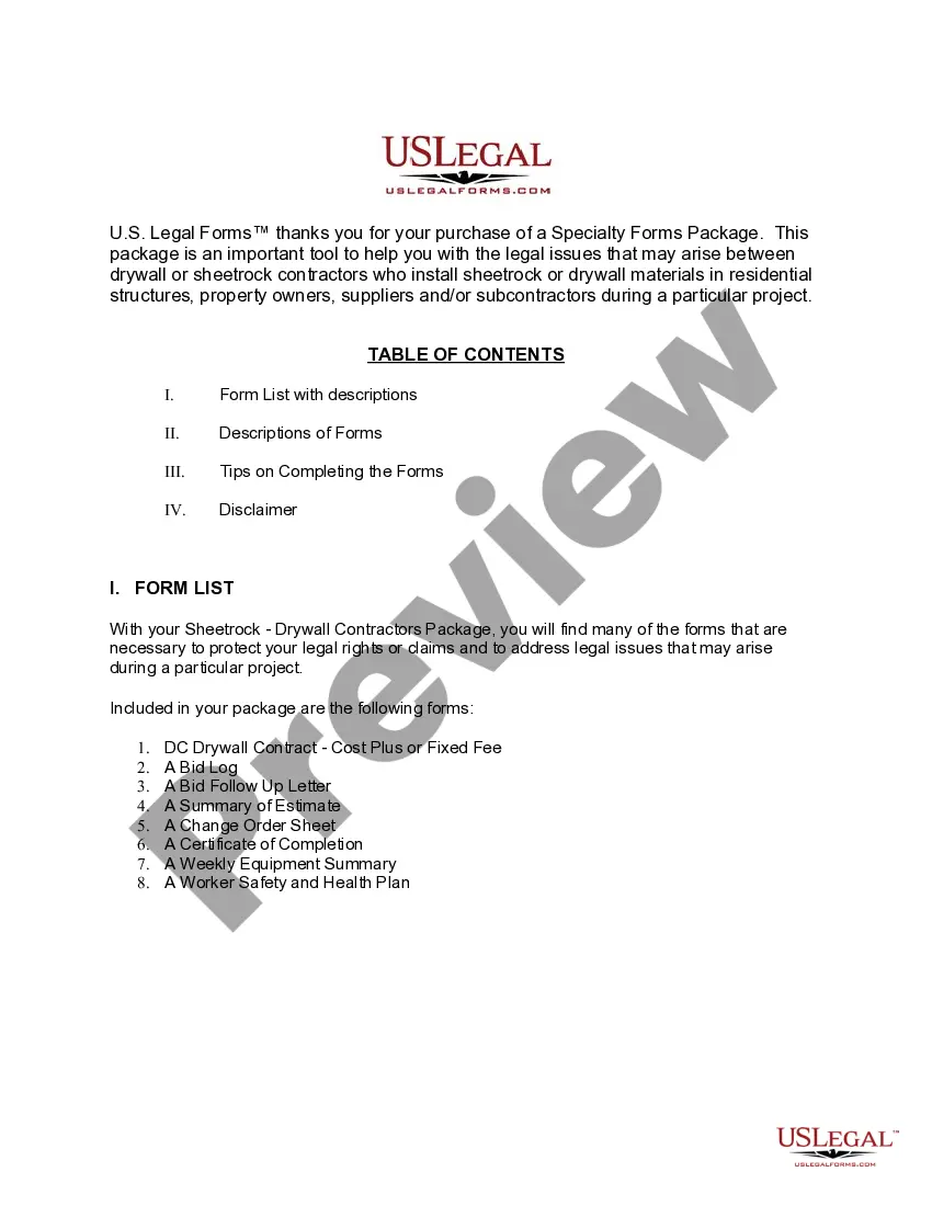 Get District of Columbia Sheetrock Drywall Contractor Package Preview District of Columbia Sheetrock Drywall Contractor Package