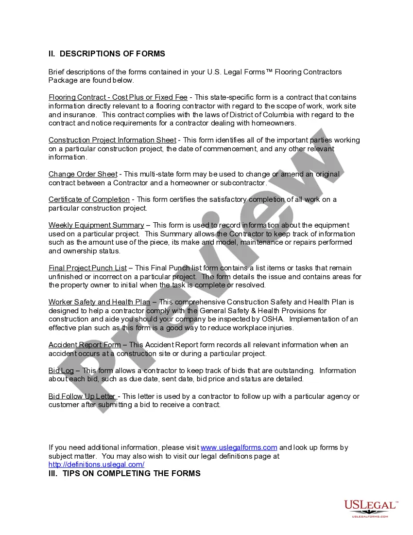 Preview District of Columbia Flooring Contractor Package