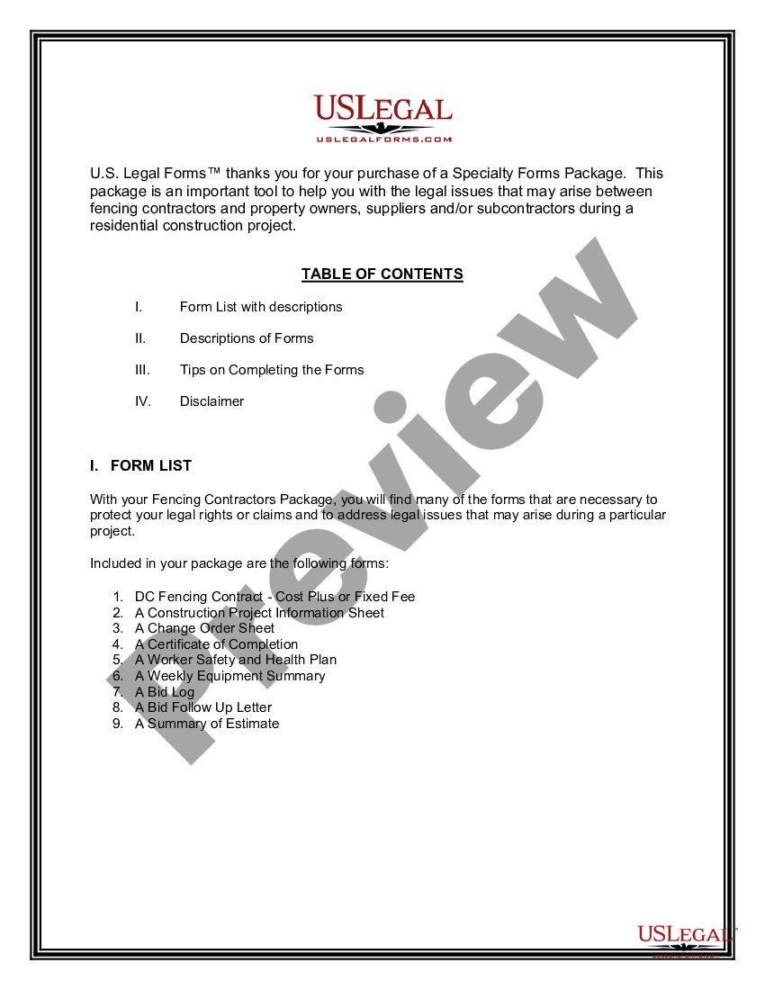 page 1 Fencing Contractor Package preview