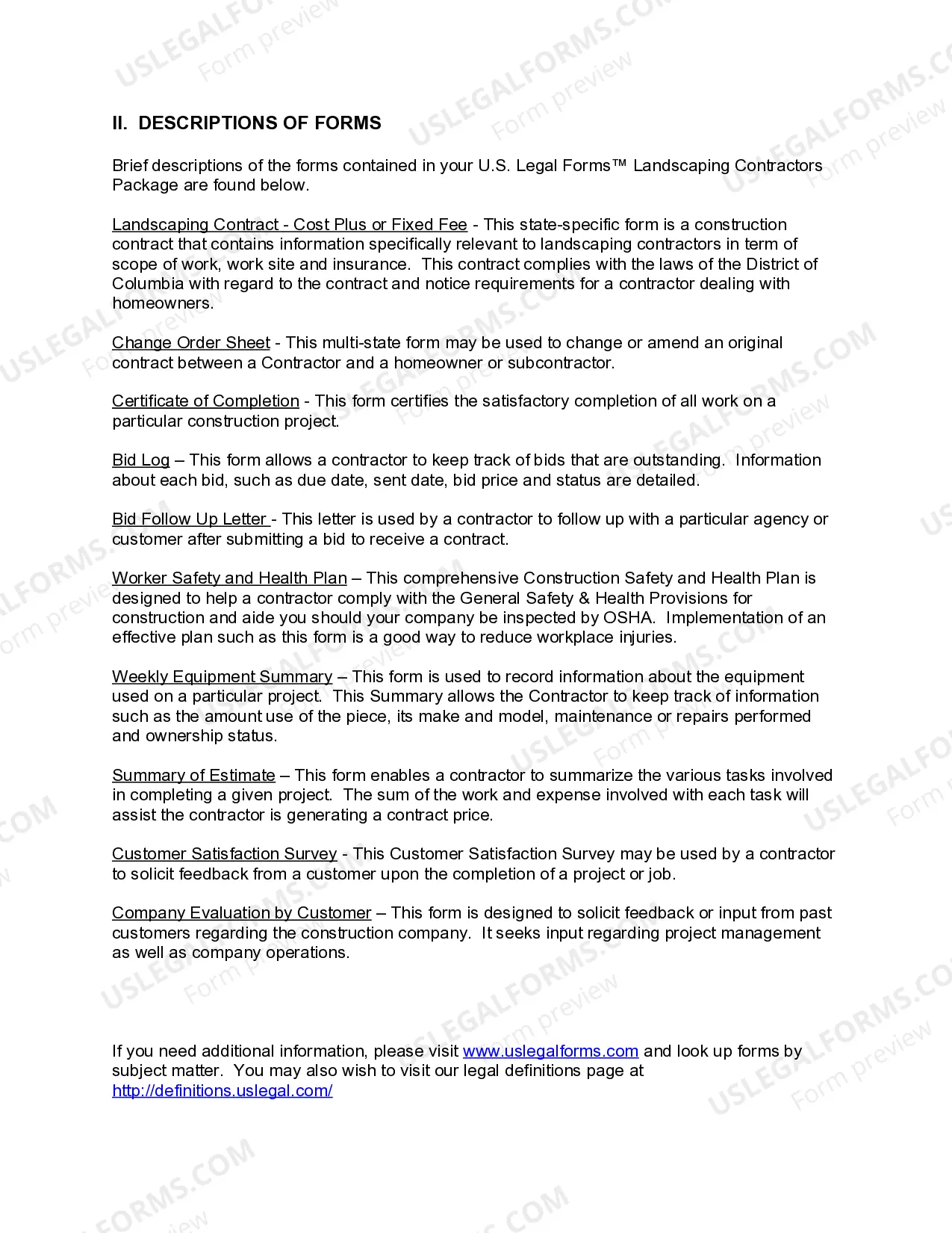 Preview District of Columbia Landscaping Contractor Package