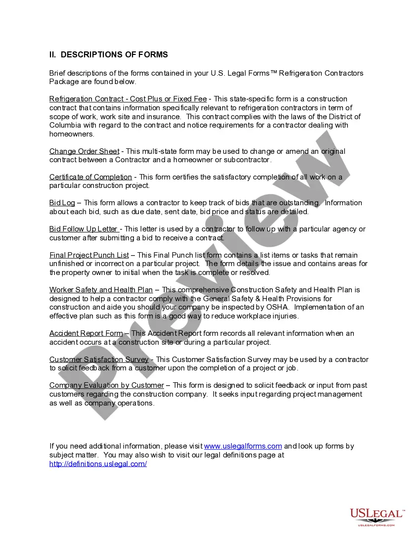 Get District of Columbia Refrigeration Contractor Package Preview District of Columbia Refrigeration Contractor Package