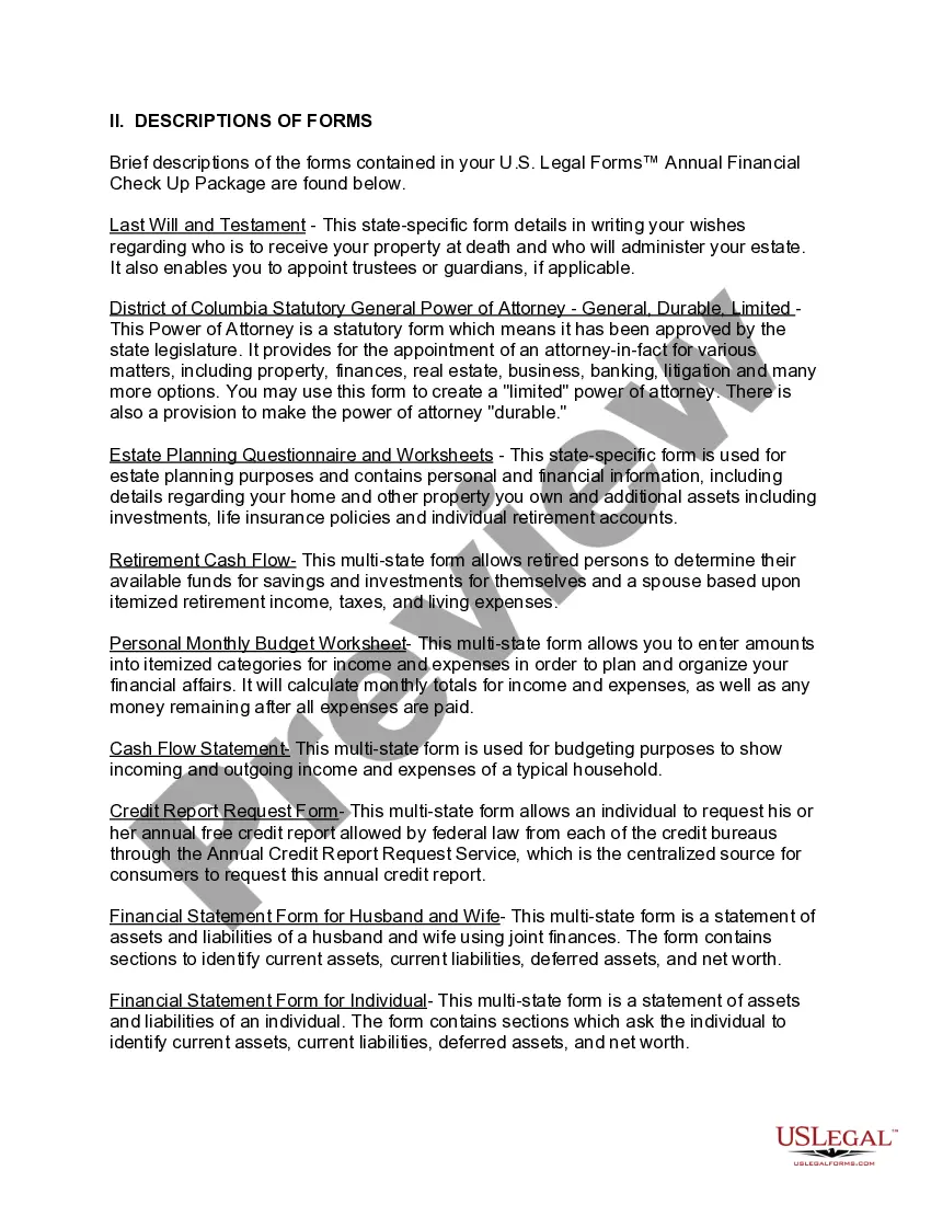 Get District of Columbia Annual Financial Checkup Package Preview District of Columbia Annual Financial Checkup Package