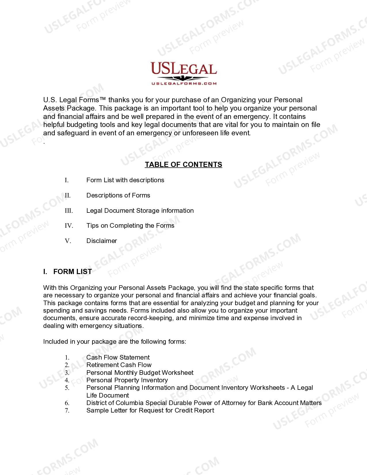 Preview District of Columbia District of Columbia Organizing your Personal Assets Package