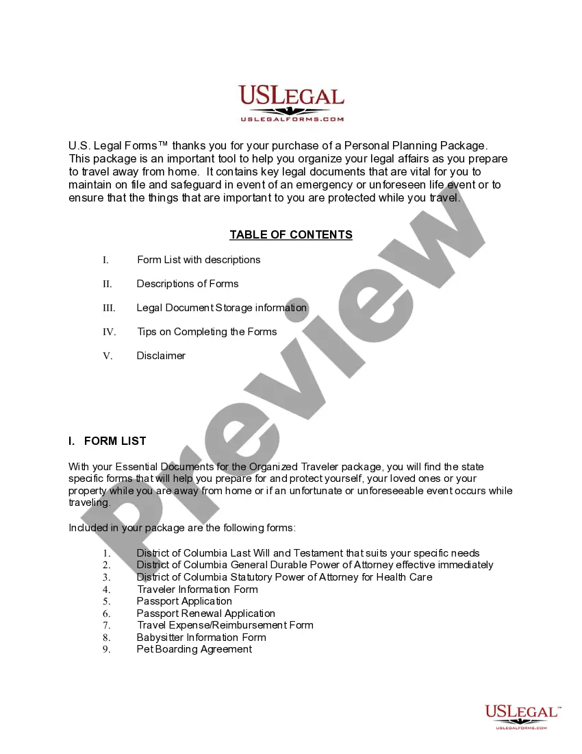 Get District of Columbia Essential Documents for the Organized Traveler Package Preview District of Columbia Essential Documents for the Organized Traveler Package