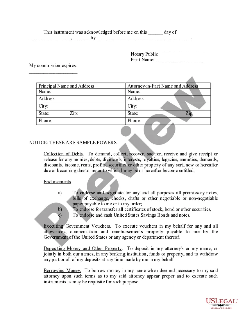 Preview Limited Power of Attorney where you Specify Powers with Sample Powers Included