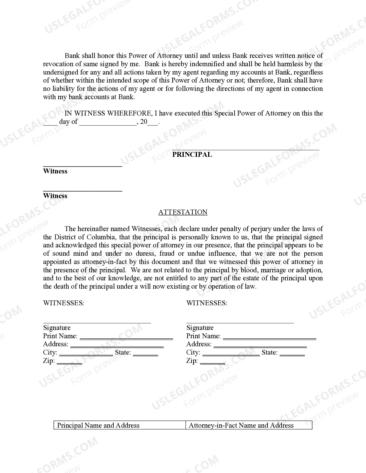 Preview Special Durable Power of Attorney for Bank Account Matters