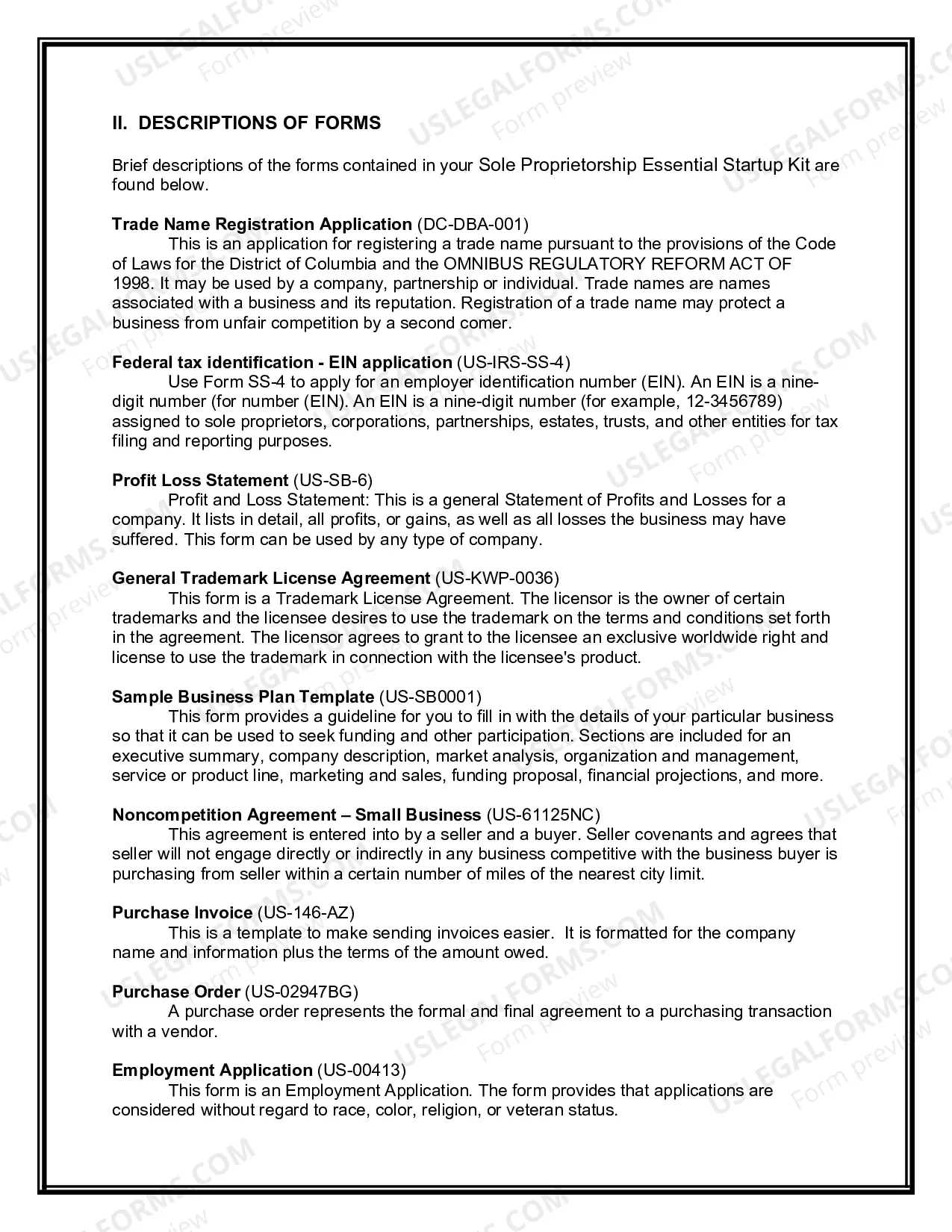 Preview District of Columbia Sole Proprietorship Essential Startup Kit