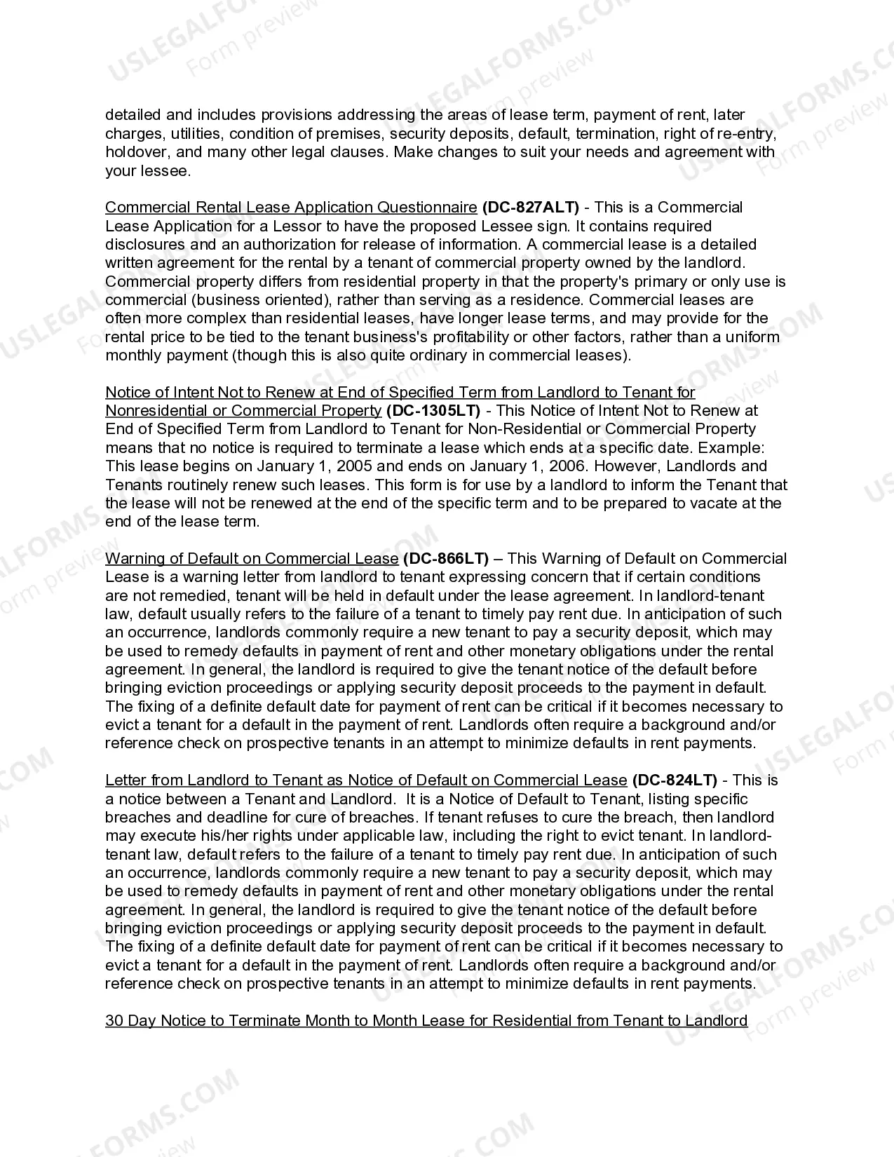 Preview District of Columbia Commercial Lease Package