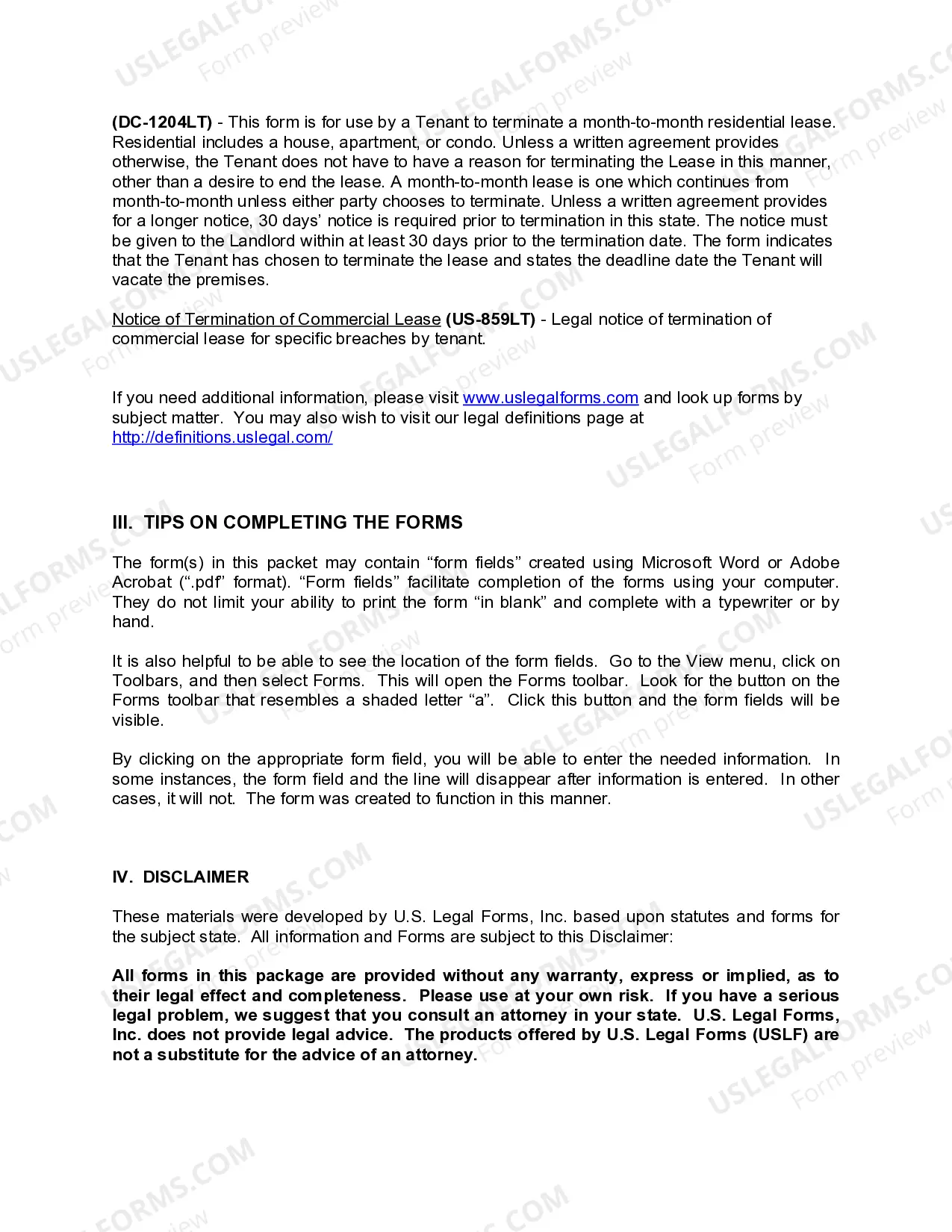 Preview District of Columbia Commercial Lease Package