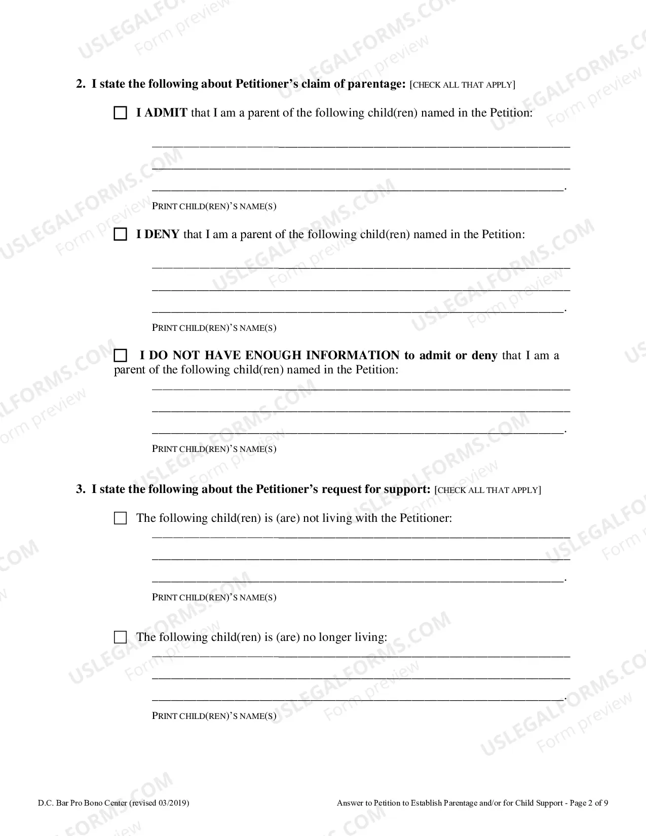 Preview Answer to Petition to Establish Paternity and or for Child Support