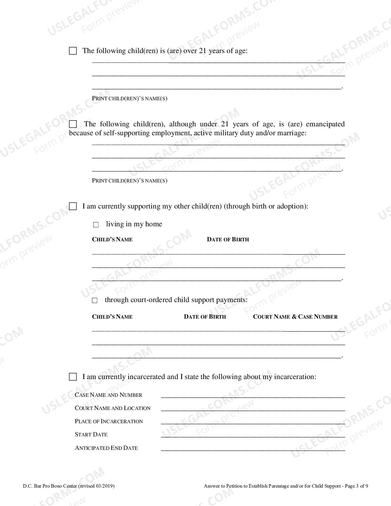 Preview Answer to Petition to Establish Paternity and or for Child Support