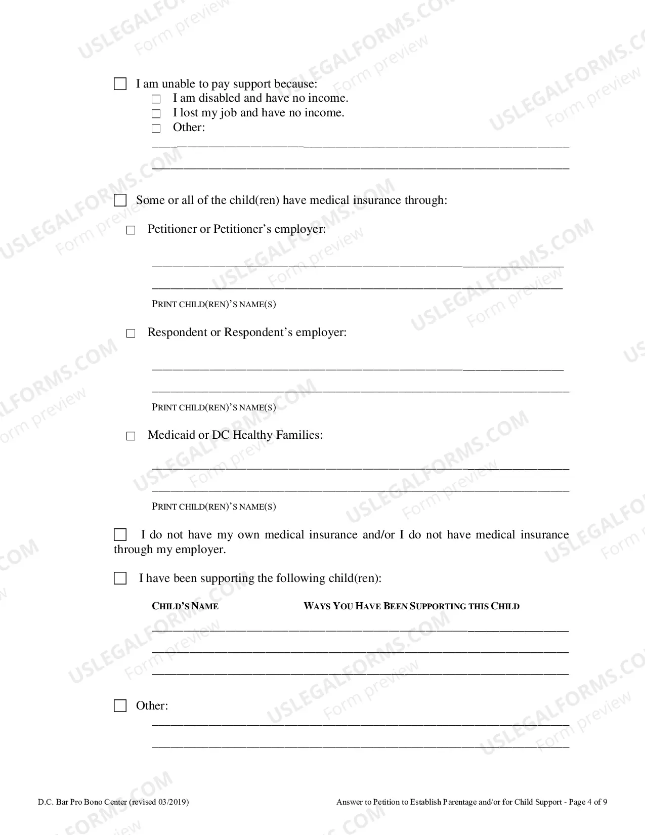 Preview Answer to Petition to Establish Paternity and or for Child Support