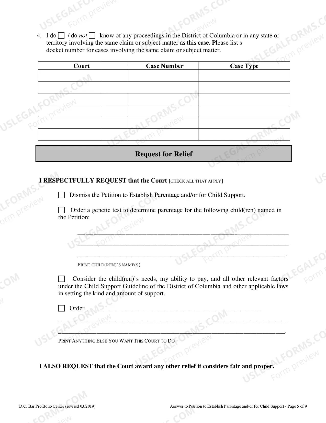 Preview Answer to Petition to Establish Paternity and or for Child Support