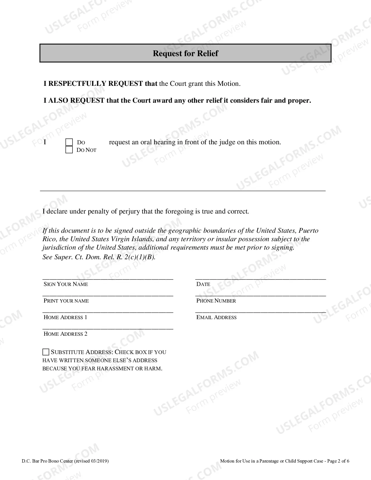 Preview Motion for Use in a Paternity or Child Support Case