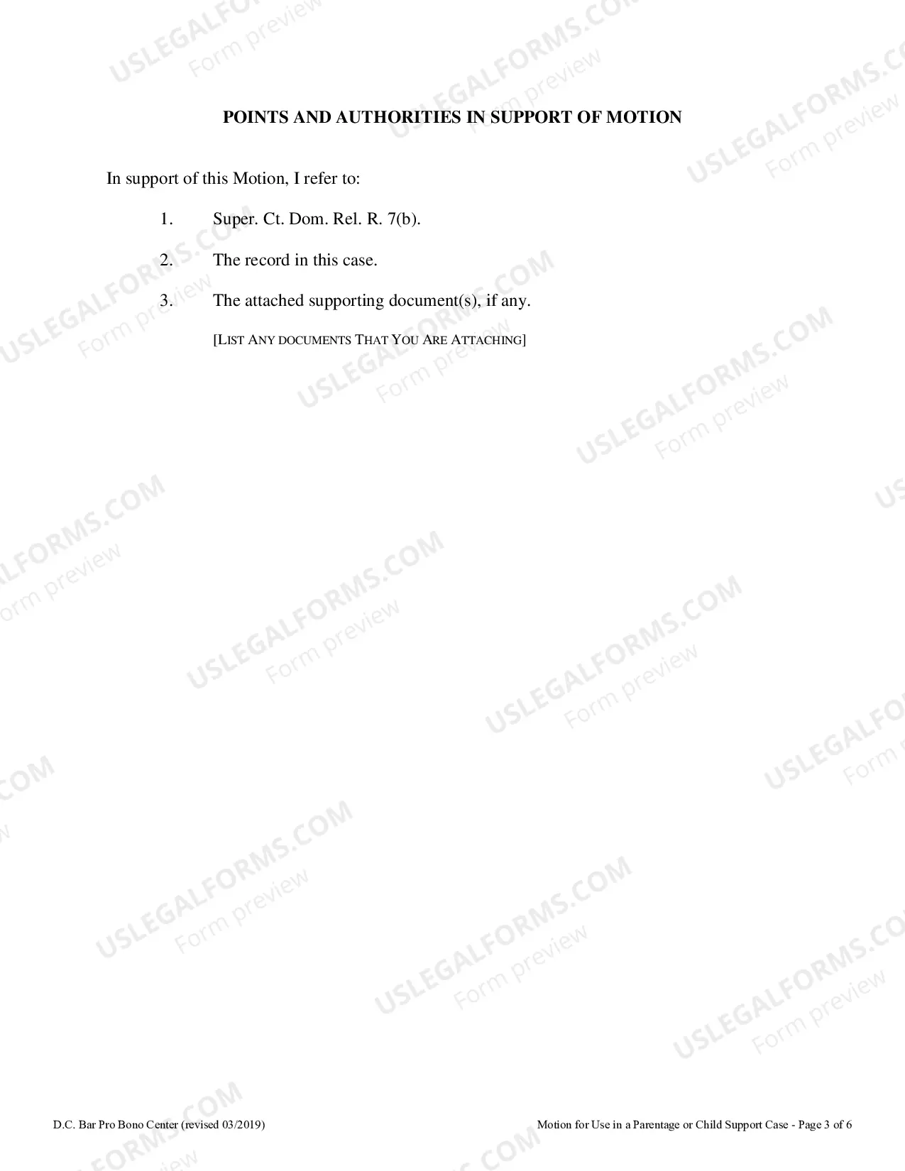 Preview Motion for Use in a Paternity or Child Support Case