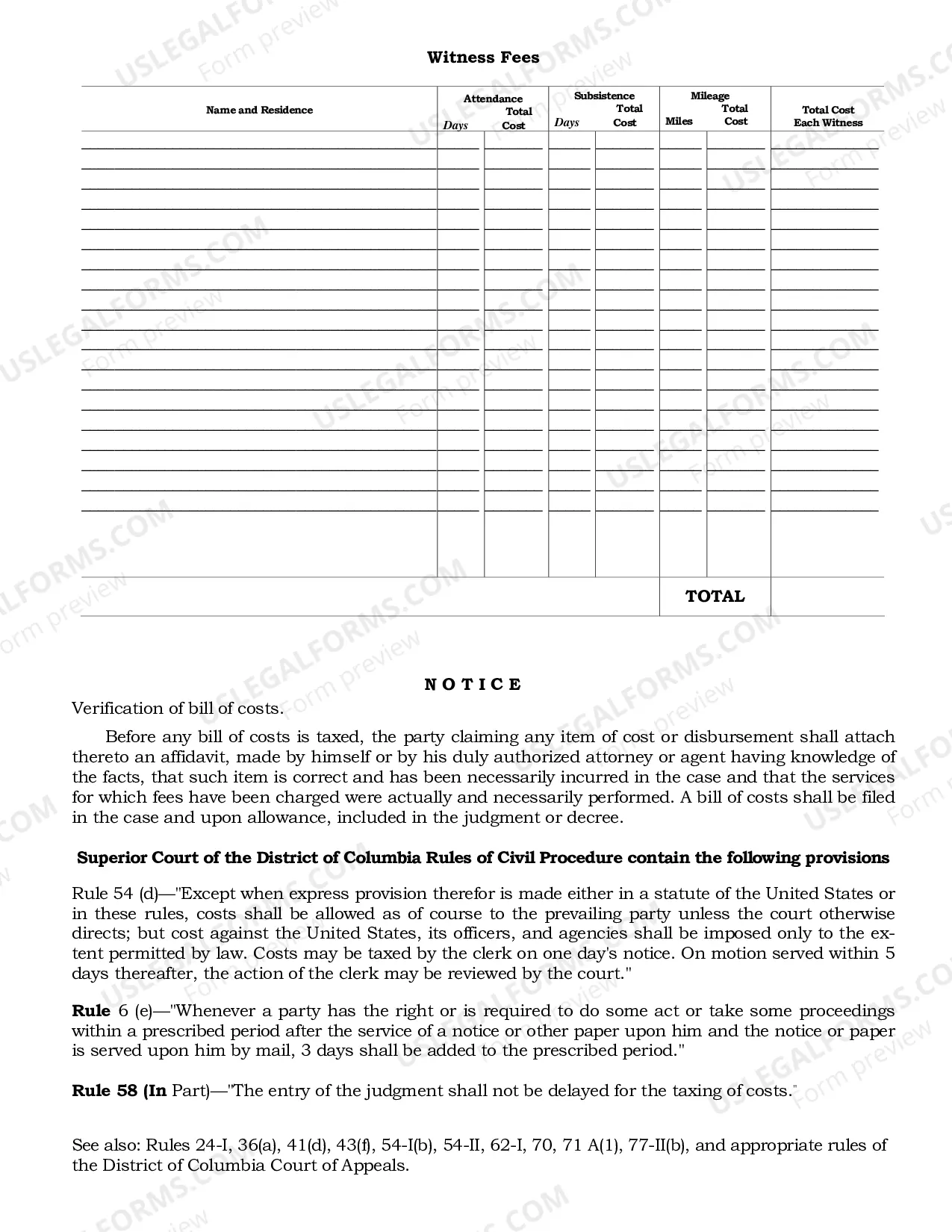 Preview Bill of Costs