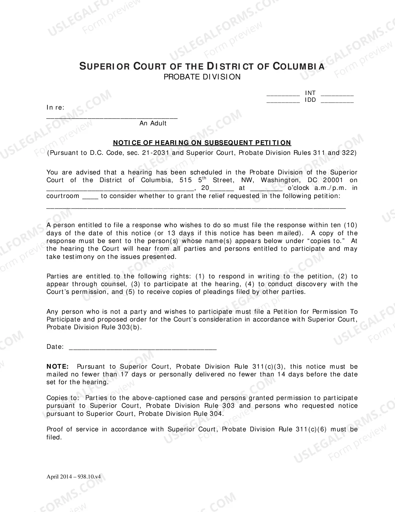 Preview Petition Post Appointment to Terminate Conservatorship, Preliminary Order of Termination, Notice of Right to Respond and/or Request an Oral Hearing, Order Appointing Counsel and Notice of Hearing on Subsequent Petition