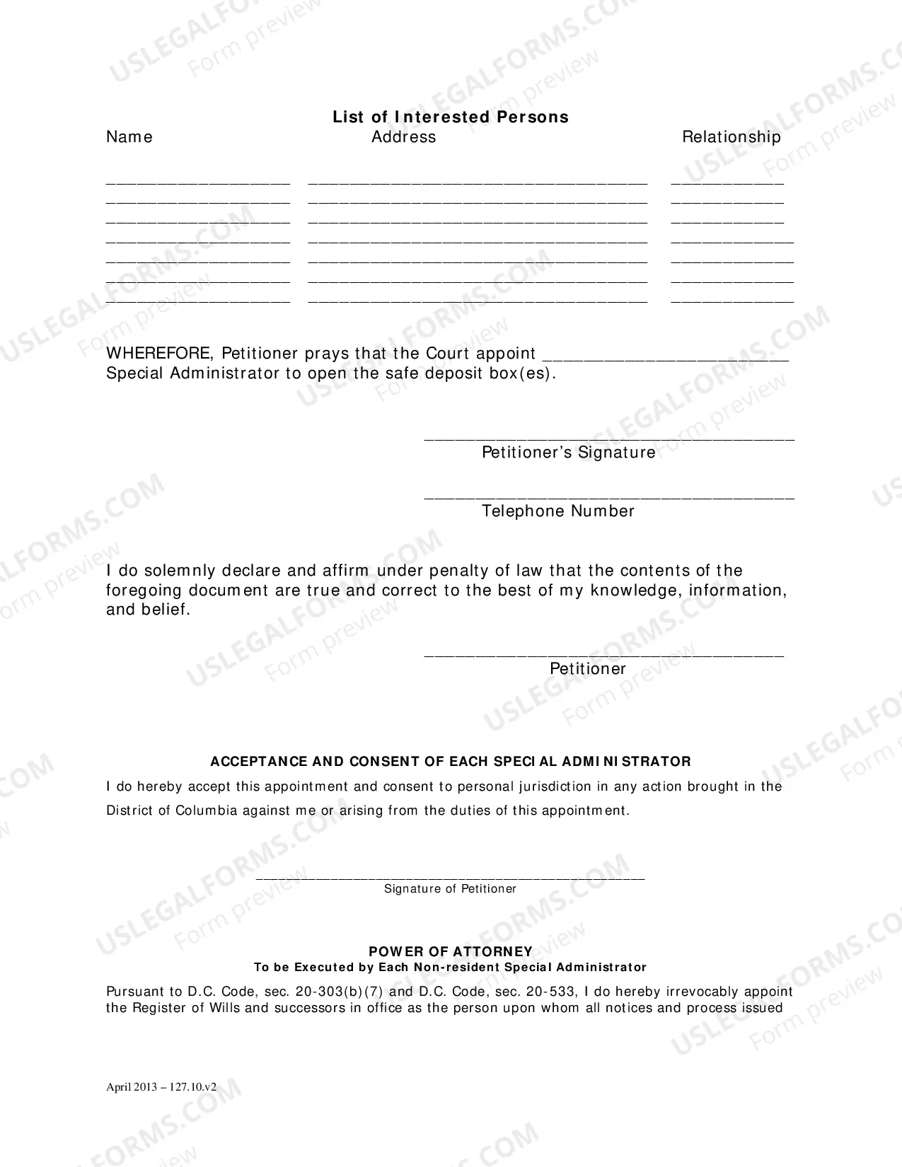 Preview Petition for Appointment of a Special Administrator to Open a Safe Deposit Box