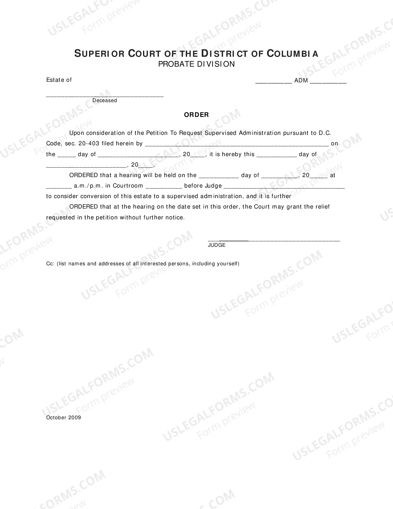 Preview Petition to Request Supervised Administration Pursuant to D.C. Code 20-403