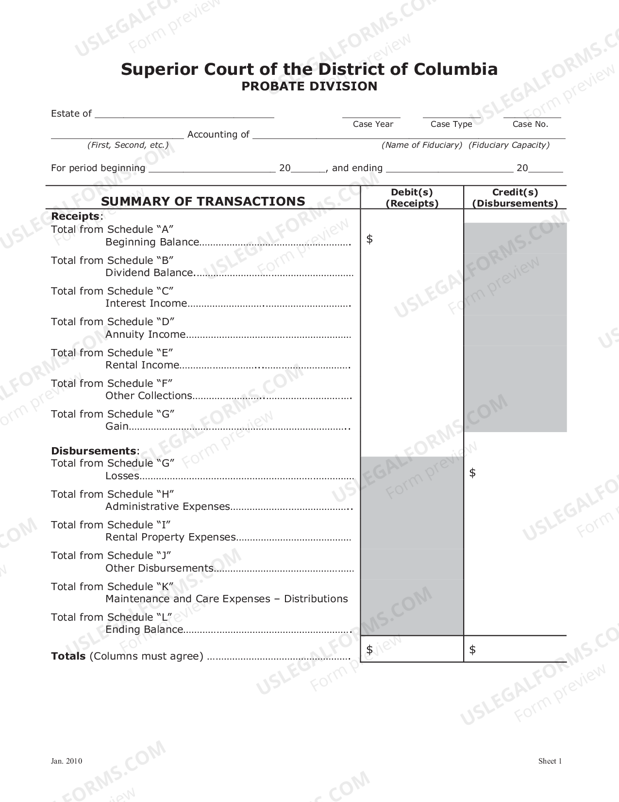 District of Columbia Statement of Account and Order | US Legal Forms