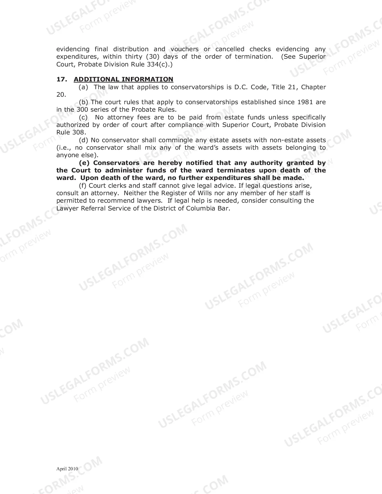 Preview Conservatorship Information Sheet