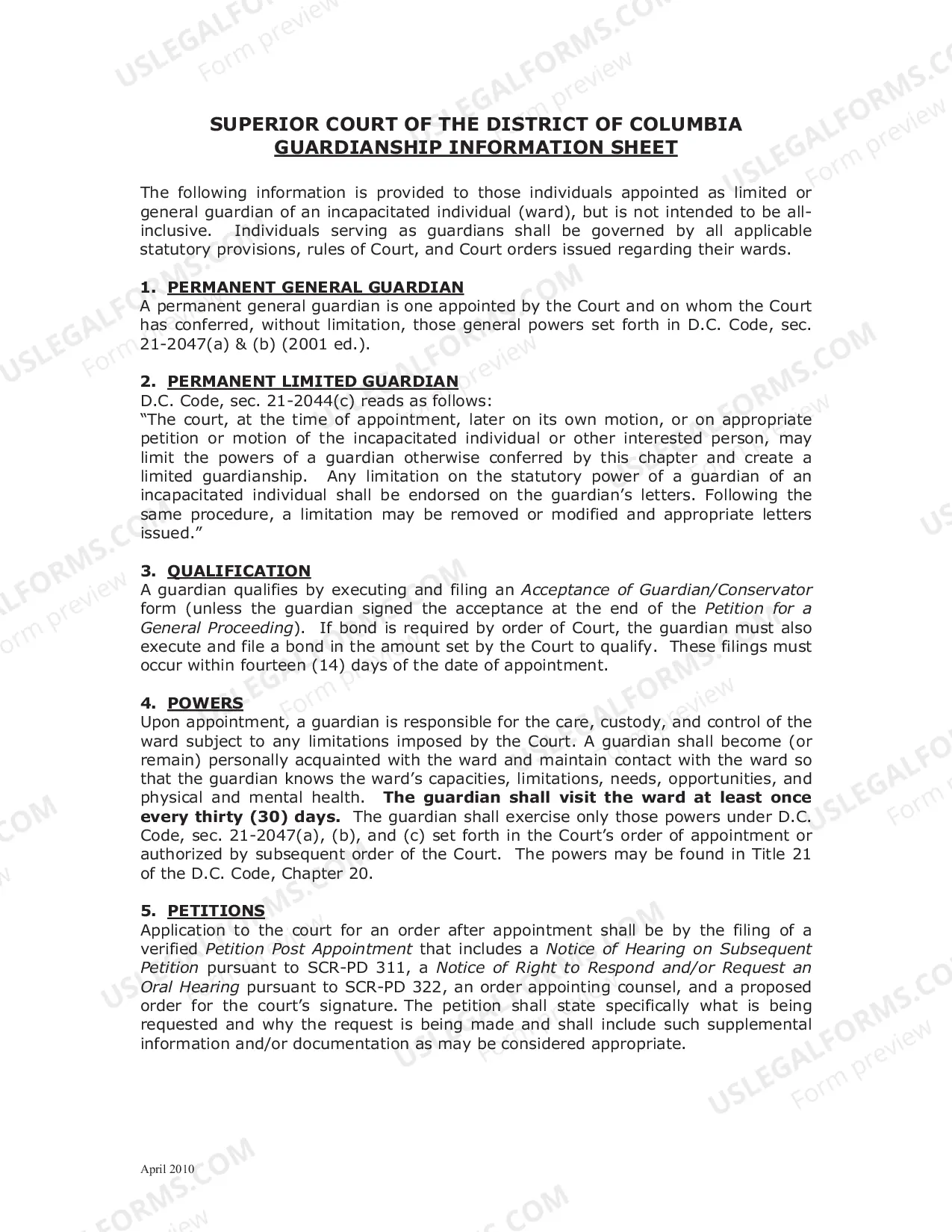 Preview Guardianship Information Sheet