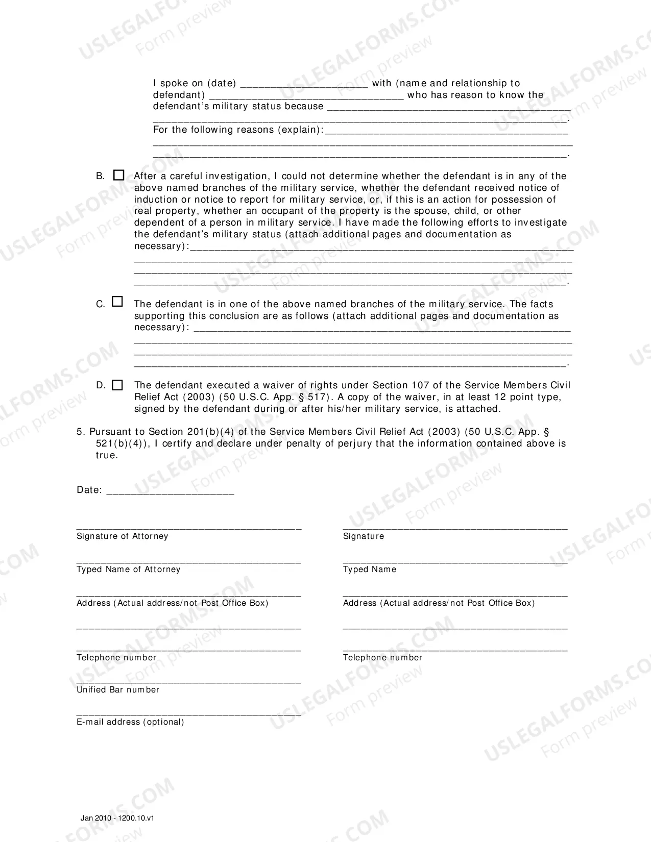 Preview Affidavit in Compliance with the Service Members Civil Relief Act