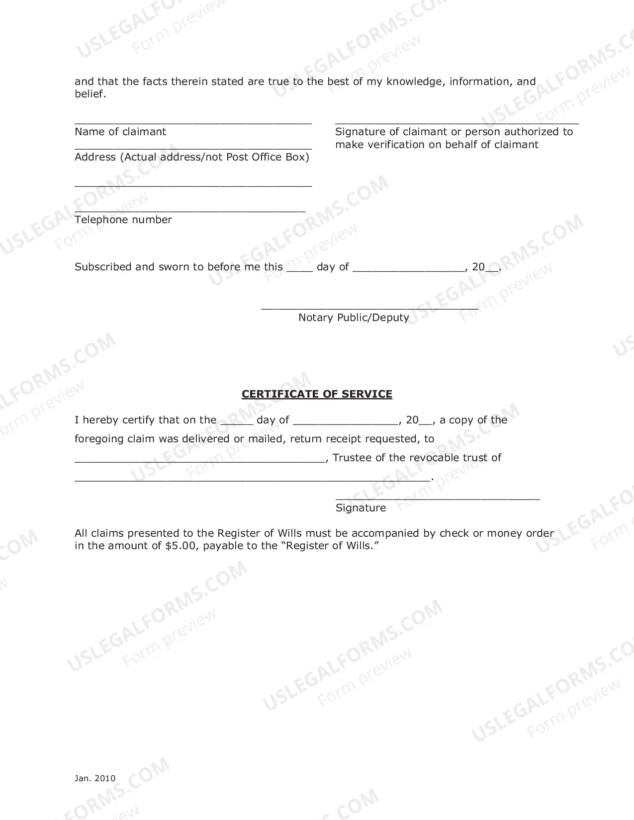 Preview Claim Against Revocable Trust