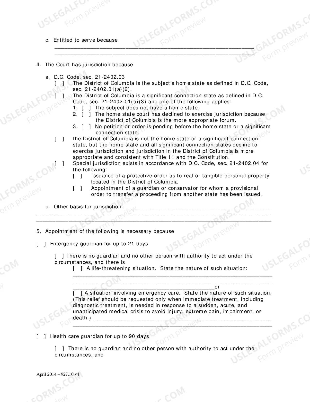 Preview Petition for Appointment of Temporary Guardian and Order