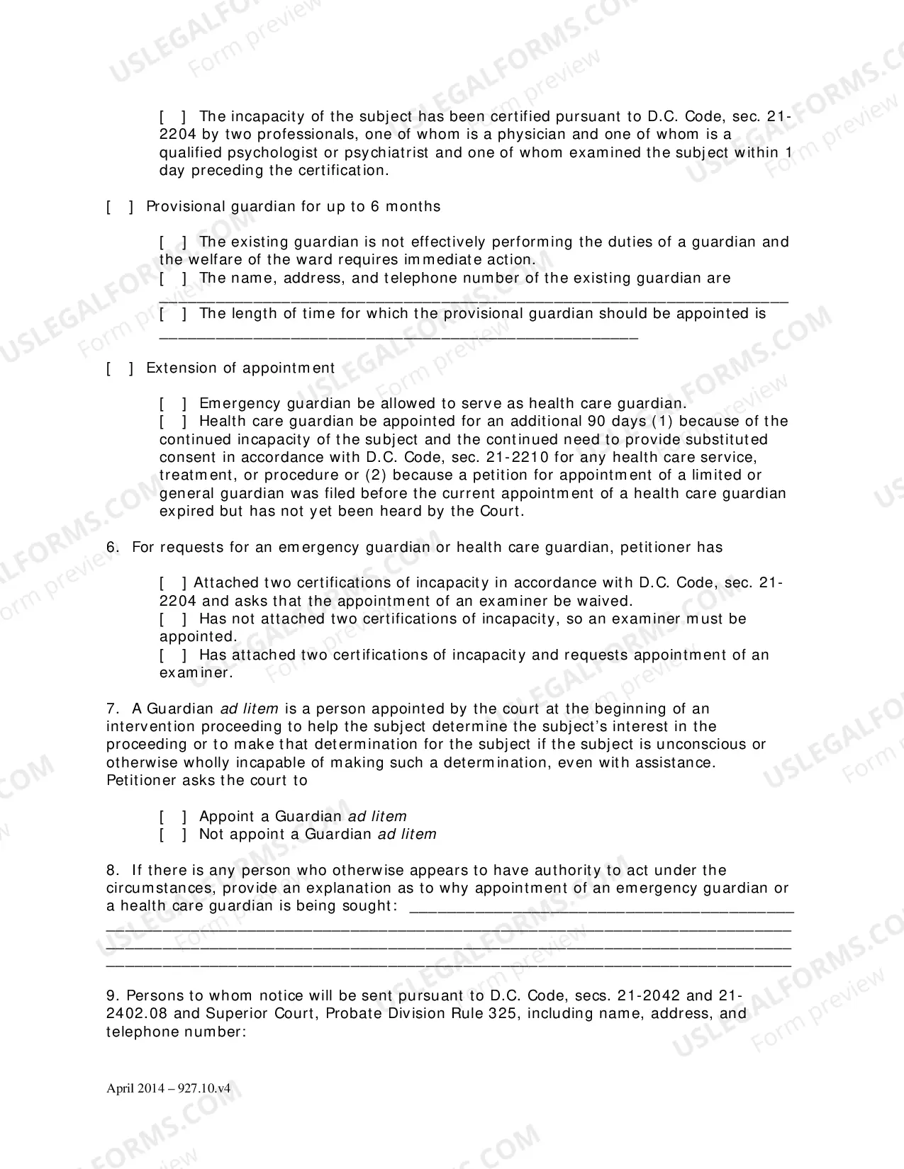 Preview Petition for Appointment of Temporary Guardian and Order