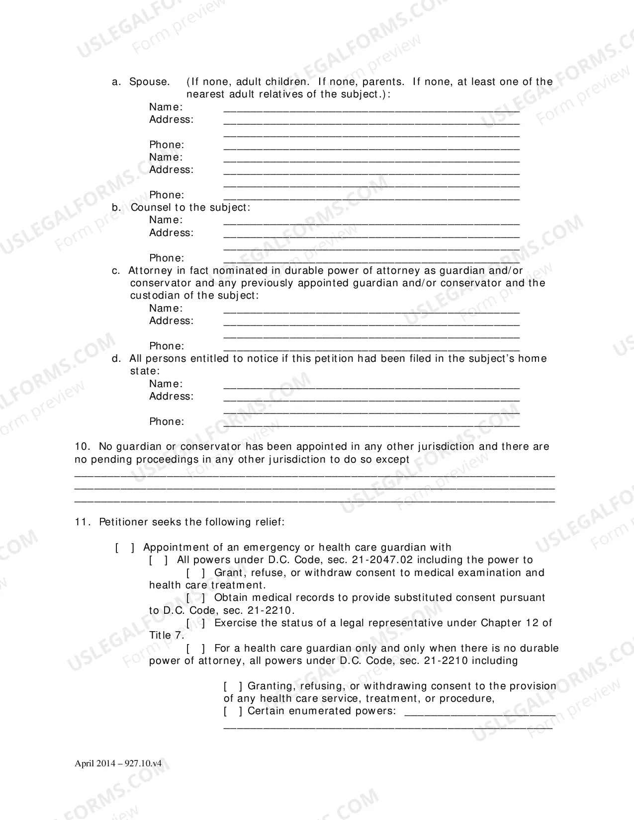 Preview Petition for Appointment of Temporary Guardian and Order