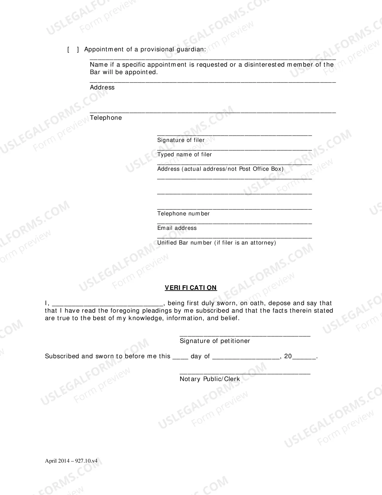 Preview Petition for Appointment of Temporary Guardian and Order