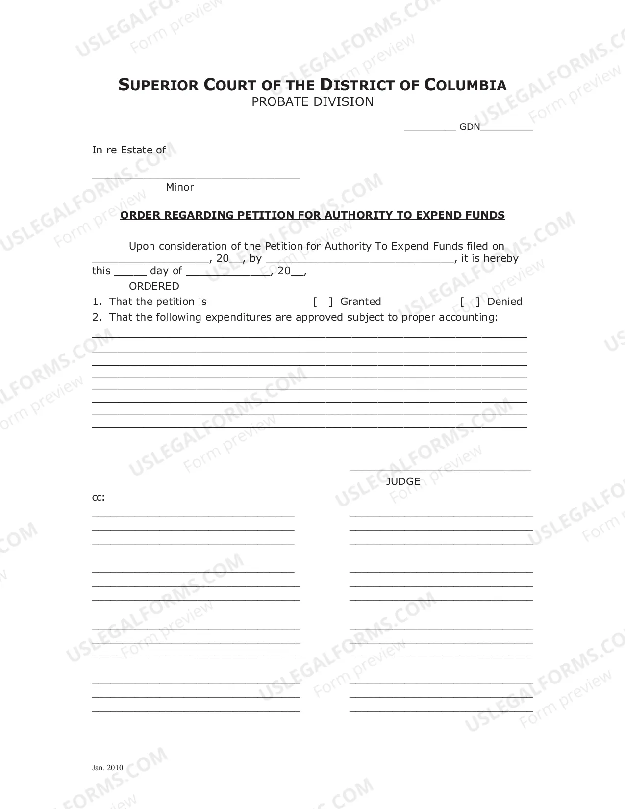 Preview Petition for Authority to Expend Funds and Order