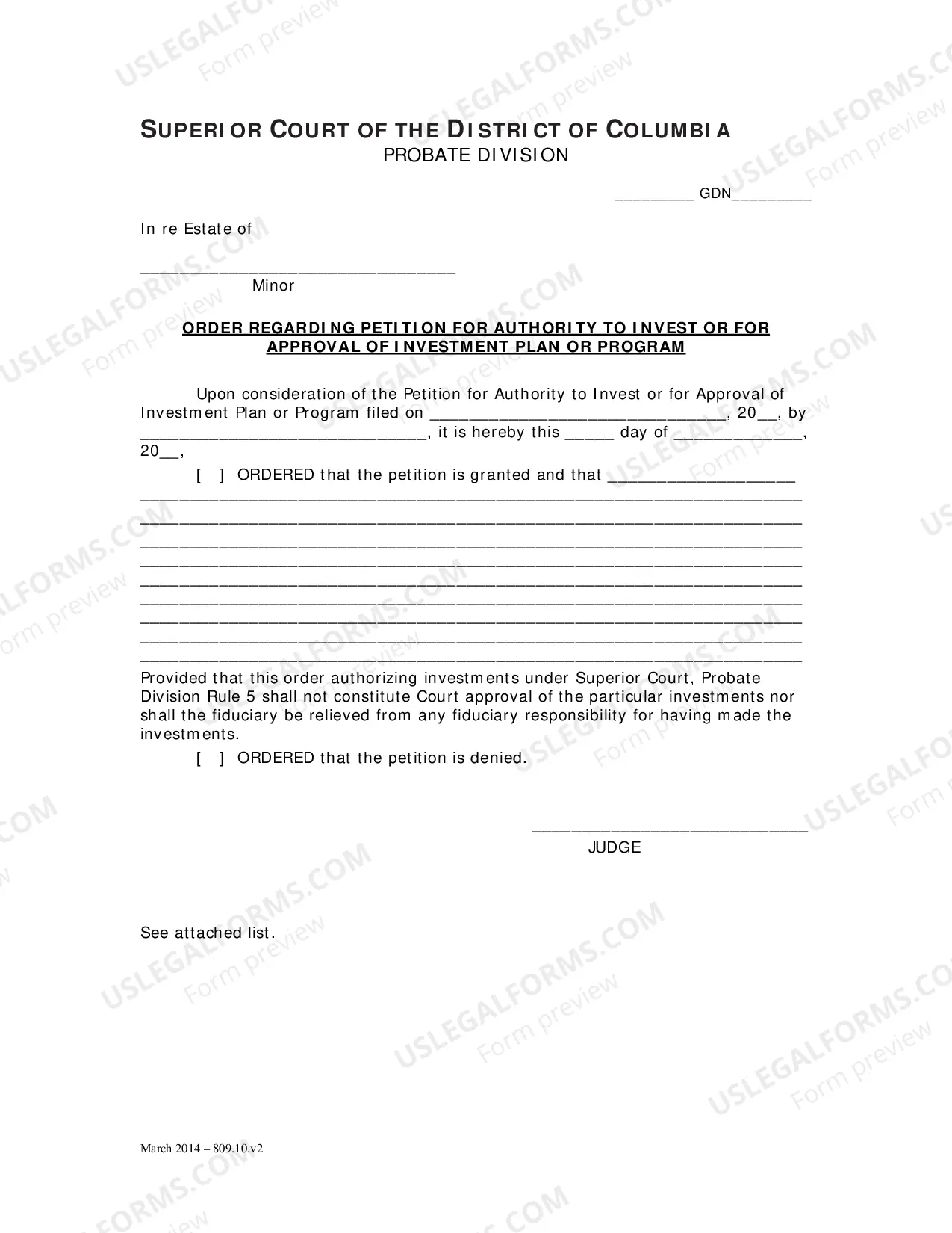 Preview Petition for Authority to Invest or for Approval of Investment Plan or Program