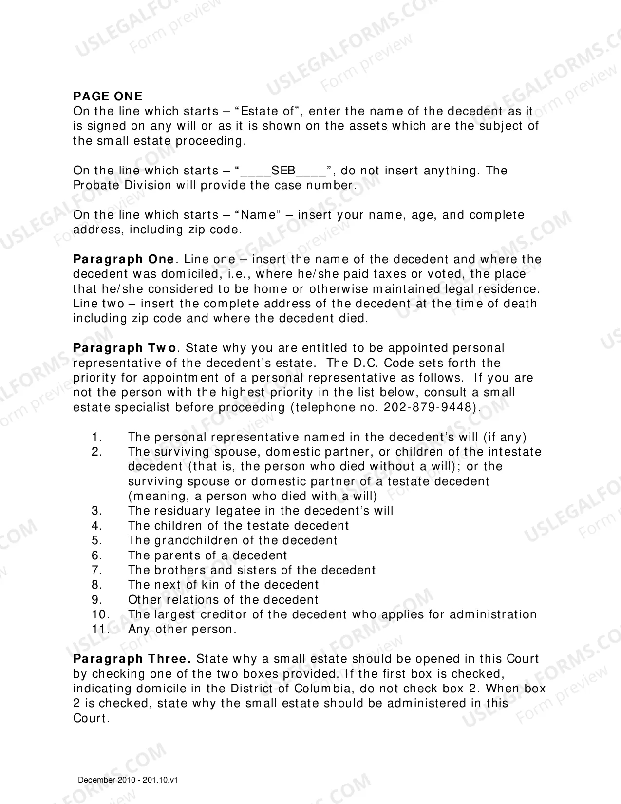Preview Instructions for Completing Petition for Small Estate Affidavit
