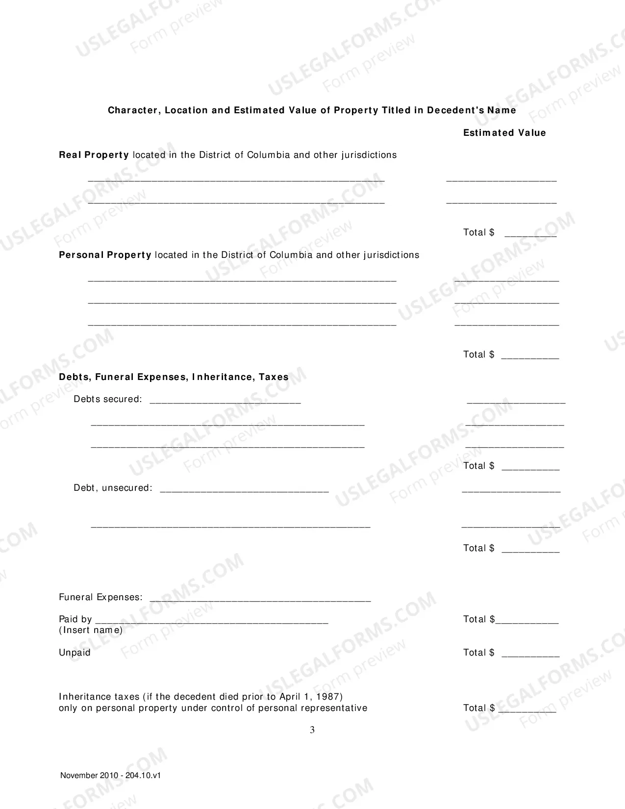 Preview Petition for Administration of Small Estates
