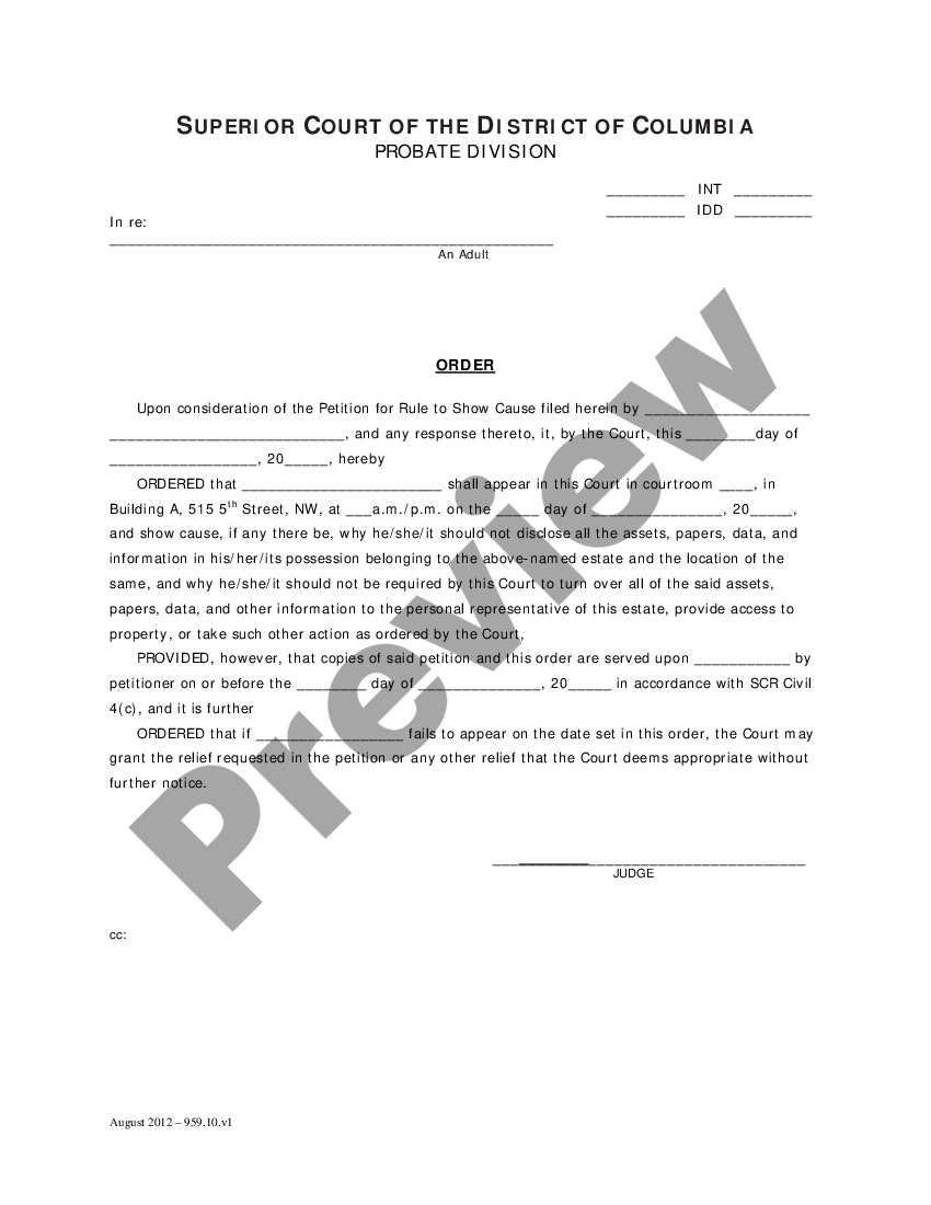 District of Columbia Petition for Rule to Show Cause - Easement ...
