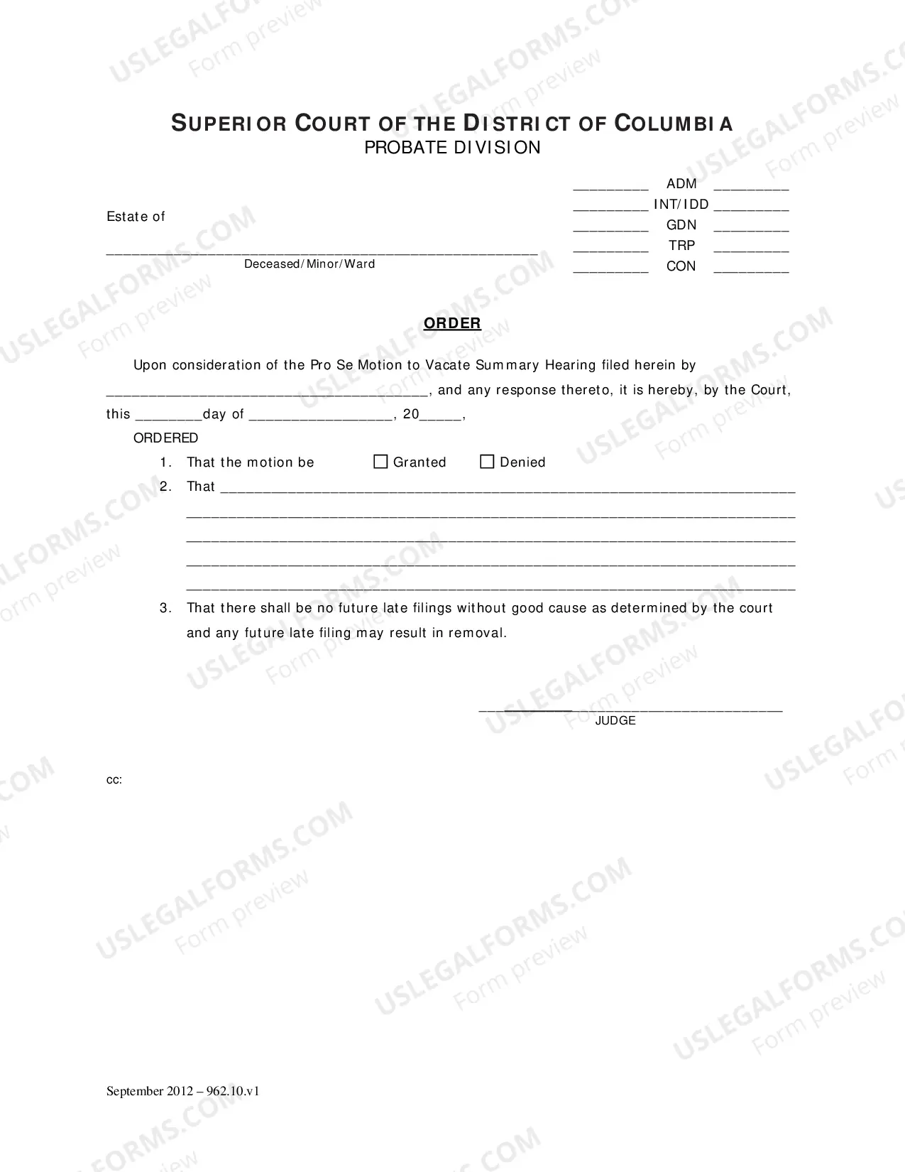 Preview Pro Se Motion to Vacate and Order