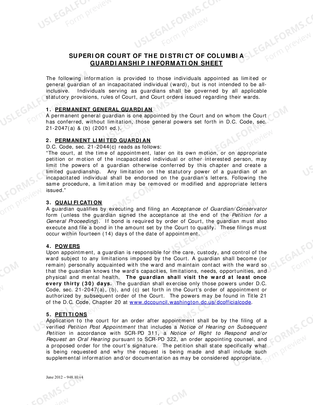 Preview Specific Instructions to Guardians and Guardianship Information Sheet