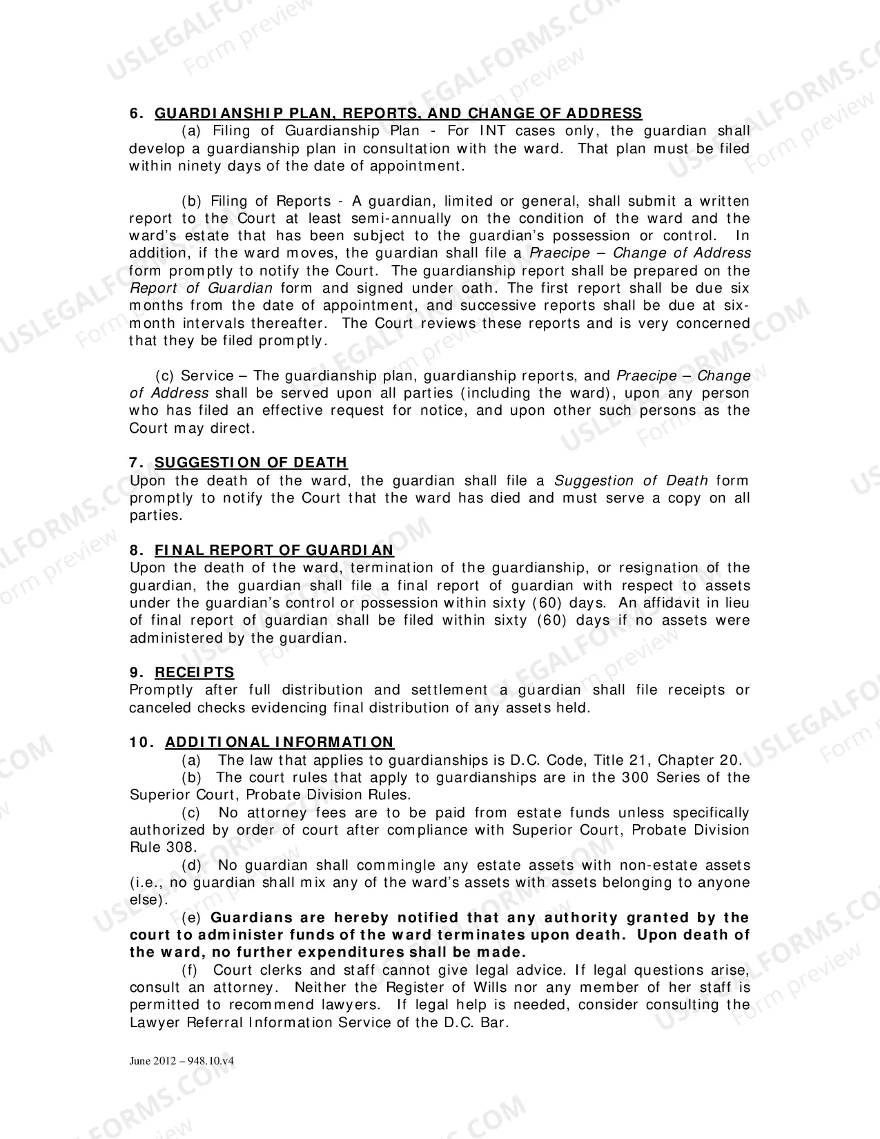 Preview Specific Instructions to Guardians and Guardianship Information Sheet