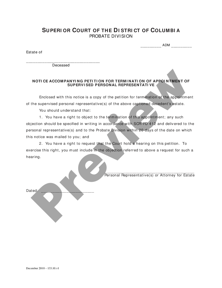 page 2 Petition for Termination of Appointment of Supervised Personal Representative, Notice Accompanying Petition and Order preview