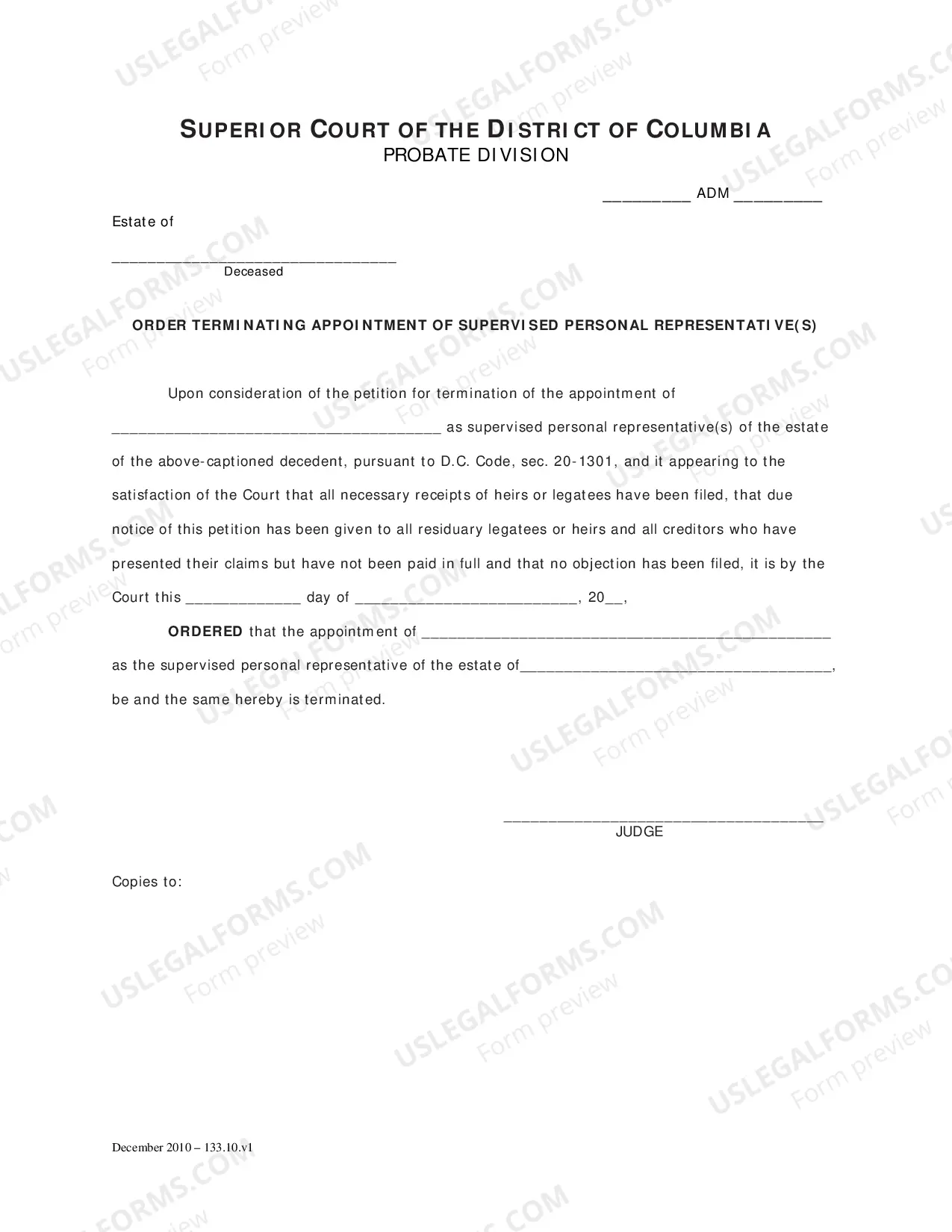 Preview Petition for Termination of Appointment of Supervised Personal Representative, Notice Accompanying Petition and Order